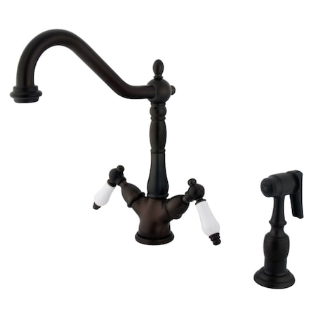 Kingston Brass KS1235PLBS 2-Handle Kitchen Faucet W/Brass Sprayer & 8" Plate, Bronze KS1235PLBS